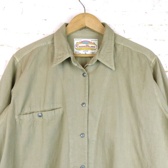 VTG Code Bleu Shirt Women L Beige Relaxed Button Shacket Hong Kong Lagenlook - Picture 3 of 13